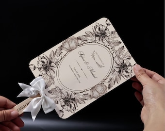 Personalized Vintage Floral Wedding Fan, Custom Botanical Hand Fan Favor, Elegant Monogram Ceremony Fan, Romantic Garden Wedding Decor