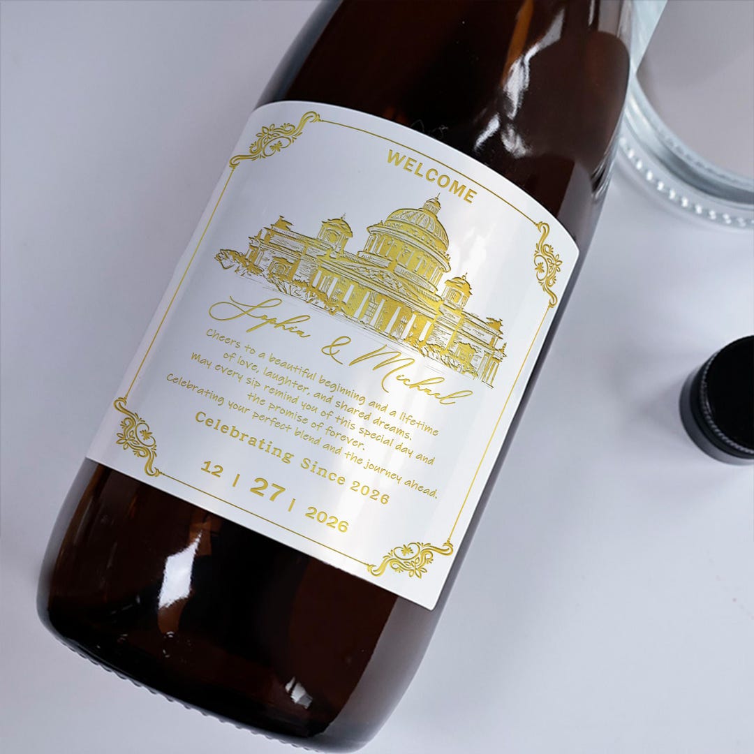Custom Gold Foil Wedding Wine Label, Vintage Estate Bottle Sticker - Etsy