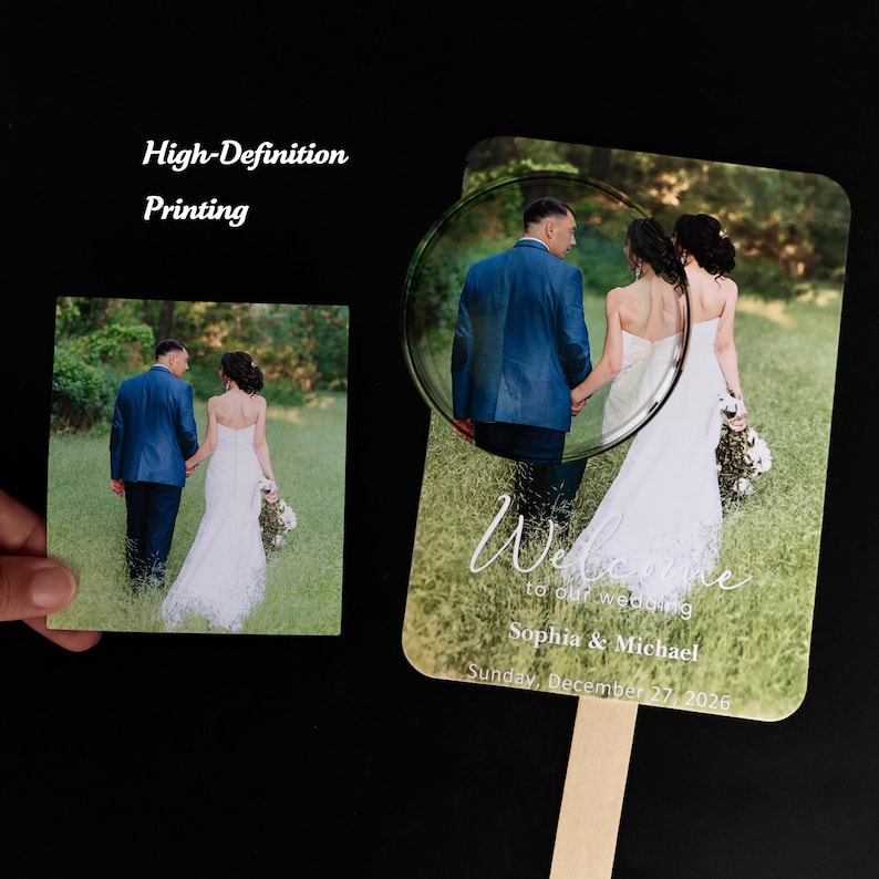 Double-Sided Waterproof Wedding Program Fan, Custom Photo Fan Favor, Black & White Minimalist Design image 10