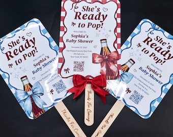 She’s Ready to Pop – Red Blue Baby Shower Photo Fan Favors