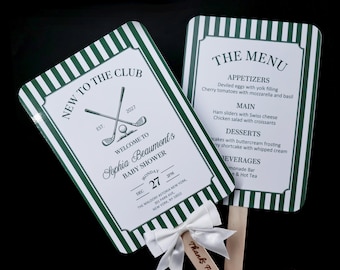 Golf Club Baby Shower Paddle Fans, Green Stripe Personalized Keepsakes