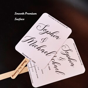 Double-Sided Waterproof Wedding Program Fan, Custom Photo Fan Favor, Black & White Minimalist Design image 4