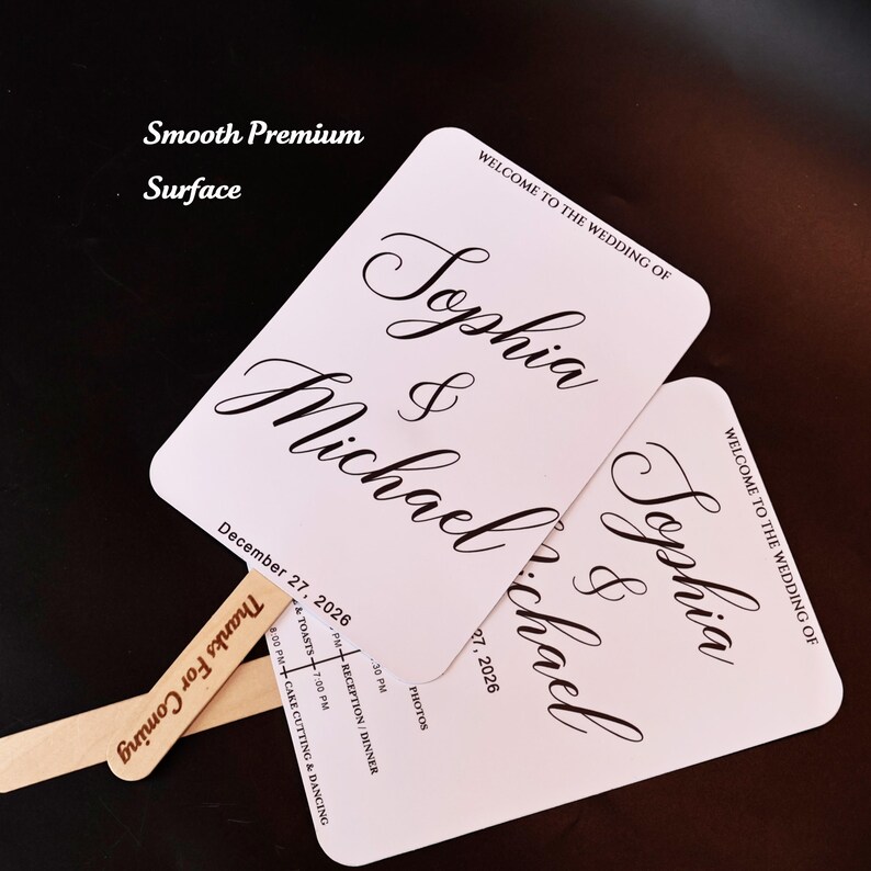 Double-Sided Waterproof Wedding Program Fan, Custom Photo Fan Favor, Black & White Minimalist Design image 4