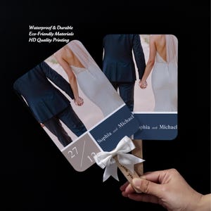 Photo Wedding Fans Double-Sided, Personalized Bridal Party Favors, Custom Ceremony Hand Fans