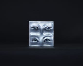 1940's Galeski Prosthetic Blue Eyes in Aluminum Display Case ( Four Eyes )