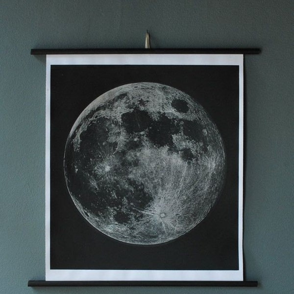 Moon Chart Print (Signed) Silkscreen two color silver and black mounted and ready to hang