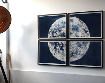 Lunar Quadrant Cyanotypes Framed 50.5" x 65"