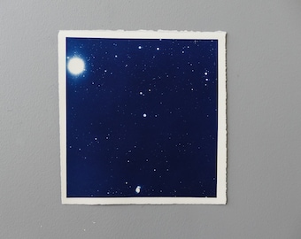 star field cyanotype hand printed photo original work on watercolor paper