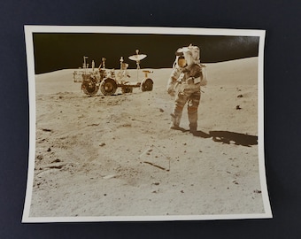 Original NASA Photograph Stars and Stripes on the Moon AS16-117-18824 Young Walks on the Moon