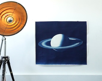 Large Saturn Cyanotype on Heavy Watercolor Paper