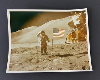 Original NASA Photograph Stars and Stripes on the Moon 1971 Commander Dave Scott