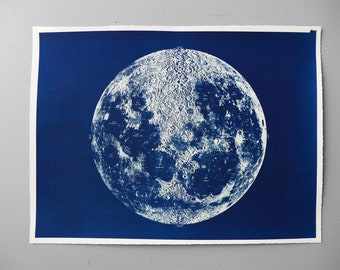 Dark Side of The Moon Original Hand Made  print cyanotype blueprint