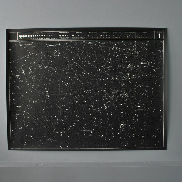 Deep Black Star Map Hand Printed on Heavy Paper