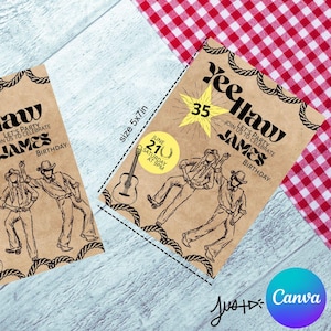 Carte d'anniversaire vintage modifiable - Invitation numérique personnalisée à une fête de cow-boy