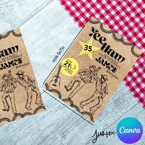 Carte d'anniversaire vintage modifiable - Invitation numérique personnalisée pour une fête de cow-boy