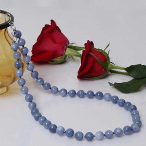 Blue Jade Gemstone Necklace: Hand Knotted Unisex Beach Jewelry