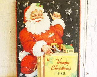 1950s Santa Claus Frame Tray Puzzle, 'Happy Christmas to All' - Whitman Jigsaw Puzzle 5329 - Kitschmas - Kitschy Christmas Decoration