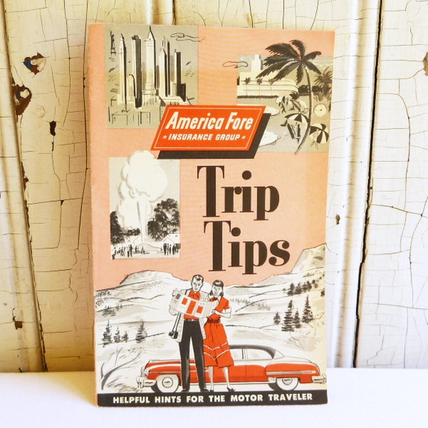 Vintage Trip Tips Travel Booklet - 1950s American Fore Insurance Advertising How-To Pamphlet - Altered Art, Craft or Scrapbook Supply