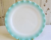 Vintage Turquoise Crinoline Dinner Plate, 9 Inch - Mid-Century 1950s Hazel Atlas Aqua White Ripple Dinnerware - Five Still Available