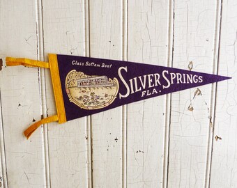 Pre-Disney World Felt Pennant Glass Bottom Boat Mid-Century 1960s Vintage Silver Springs Florida Souvenir Pennant Camper Decor