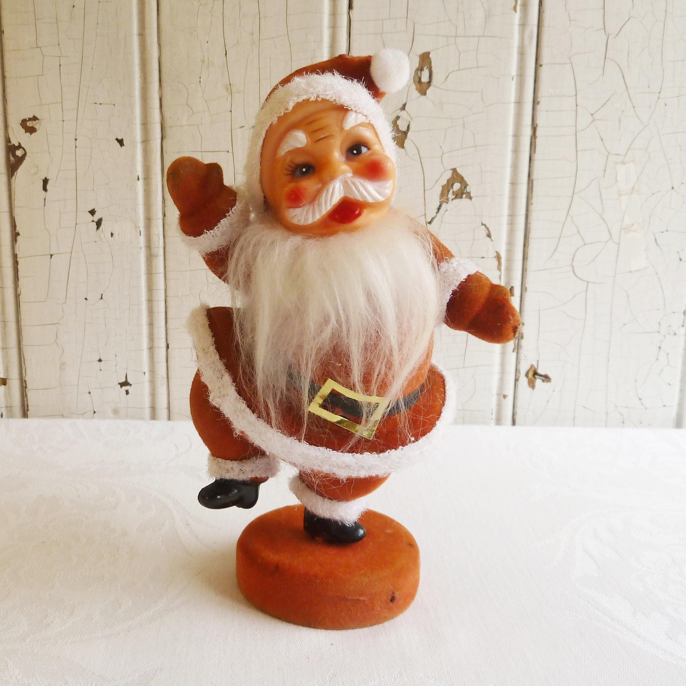 ミュージカル　ダンシング　ハッピーサンタ　1960年代　［希少 ヴィンテージ] 1960s Flocked Dancing Santa Claus - 8.5 Inch Happy Santa Doll - Etsy