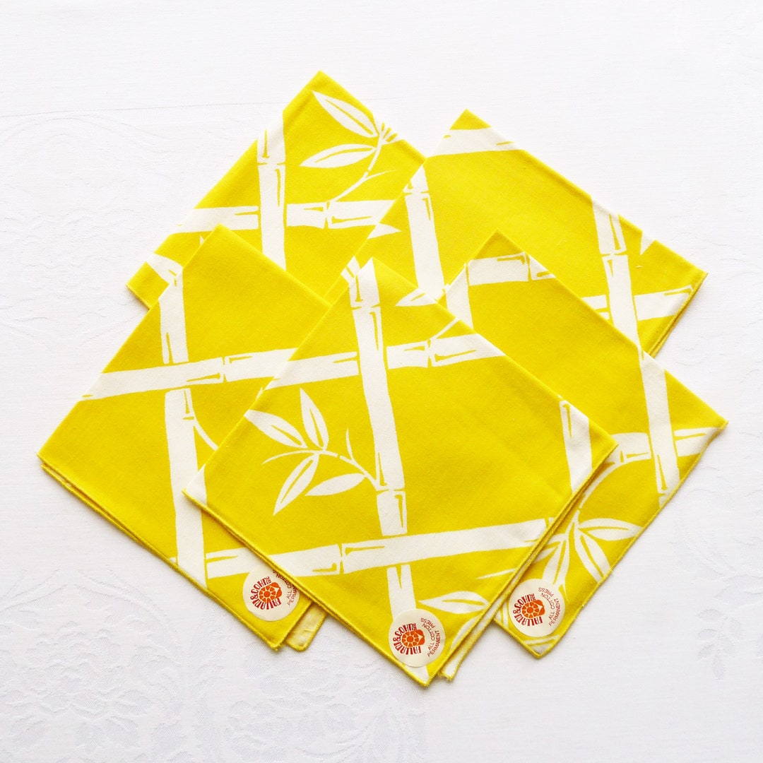 SALE 1960s Yellow Cloth Napkins W/ White Bamboo Pattern Set Etsy