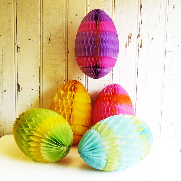 Large Vintage Honeycomb Easter Egg - YOUR CHOICE - Made in Denmark - Tissue Paper Easter Decoration - Retro Spring Decor