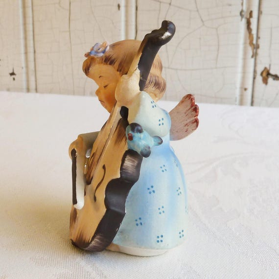 1960s Lefton Angel Figurine Playing a Bass or Cello, With a