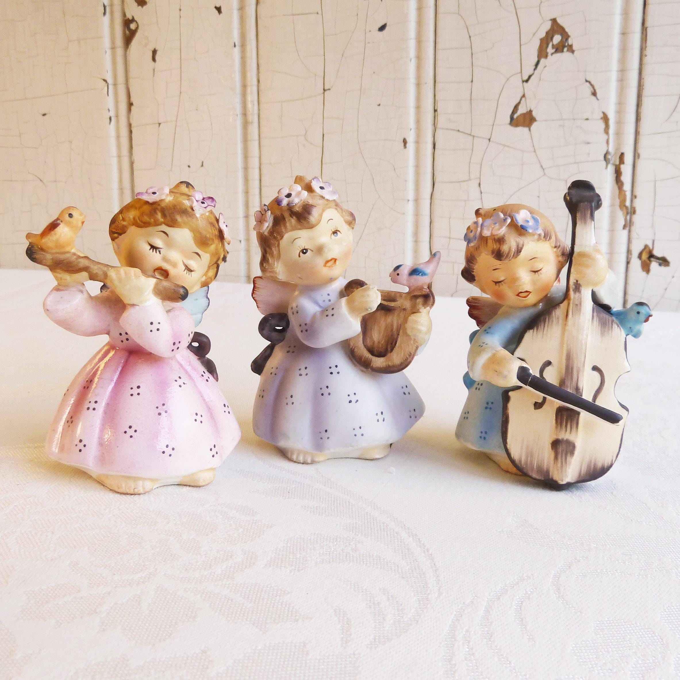 1960s Lefton Angel Figurine Playing a Bass or Cello, With a