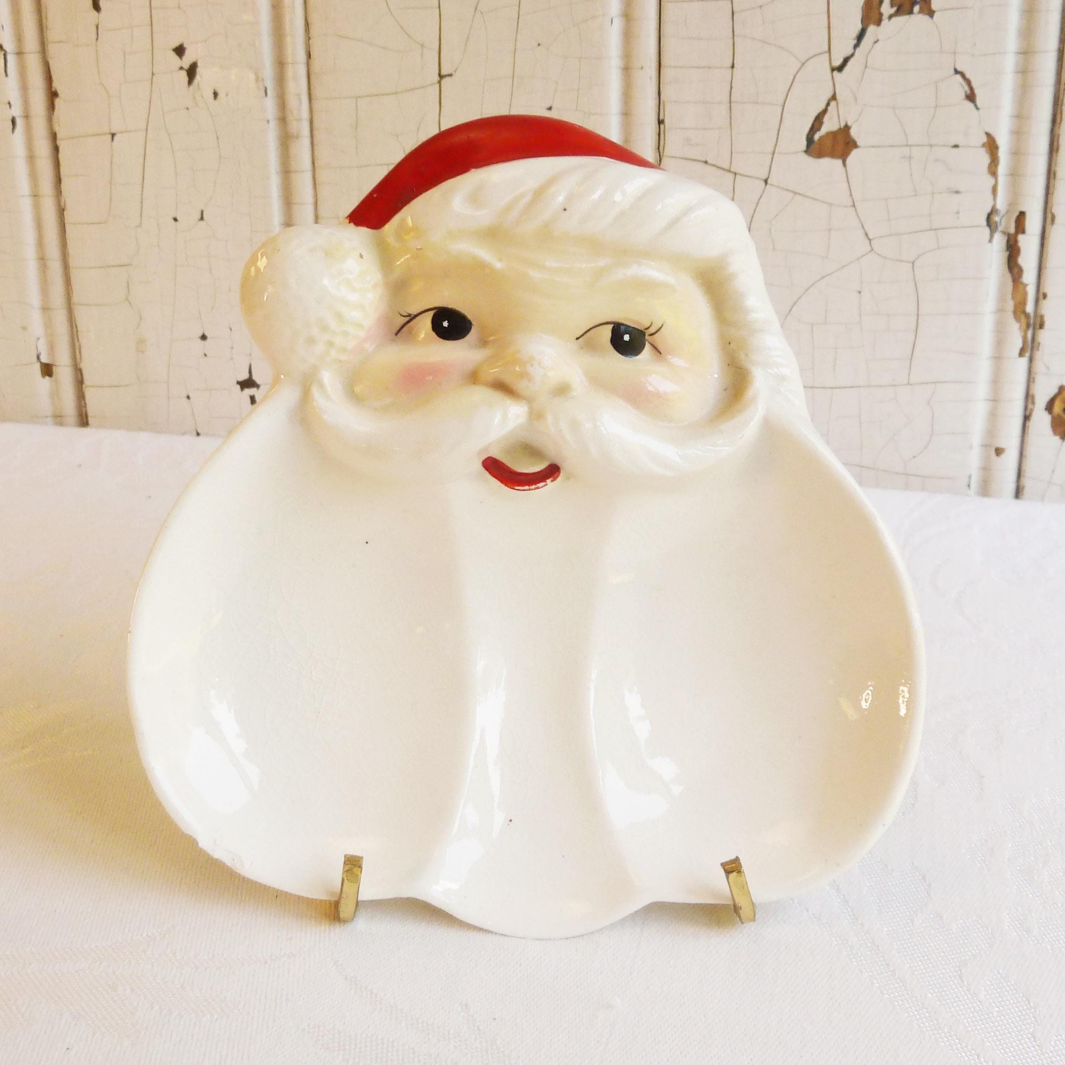 1960年代のヴィンテージサンタスプーンレスト：手描きのクリスマス小物