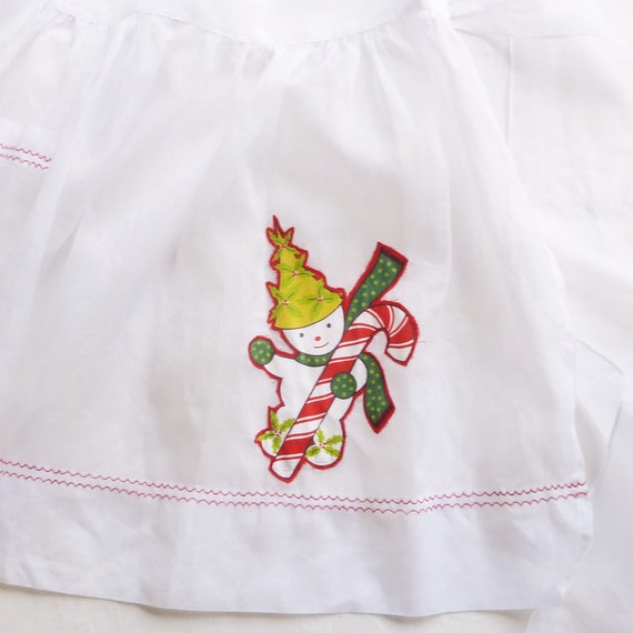 1970年代のヴィンテージオーガンザクリスマスハーフエプロン：雪だるま