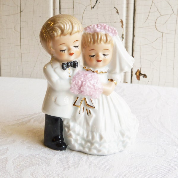 1960s Bride and Groom Figurine - Vintage Wedding Couple - Mid-Century Bridal Shower Decor, Gift Table Display or Wedding Cake Topper
