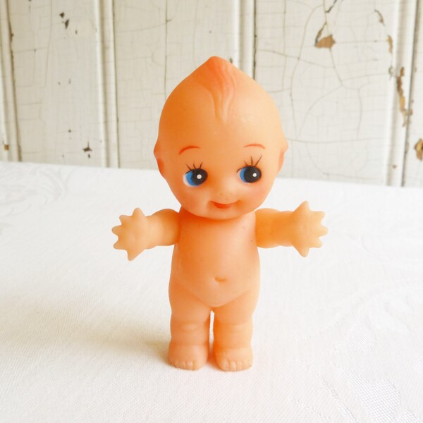 Tiny 1970s Kewpie Doll, 3.5 Inch Tall - Soft Plastic Poseable Toy w/ Wings, Moveable Arms & Head - Hand Painted - Valentine's Day Decor