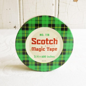 Small 1950s Scotch Tape Tin, Empty - Green Plaid 3M Transparent Tape Container, Number 118