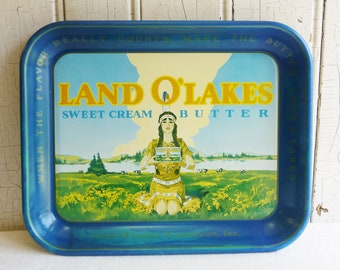 Bandeja Land o Lakes de la década de 1960, doncella india descontinuada - Bandeja de servicio de promoción publicitaria, decoración de cocina retro - Regalo de coleccionista