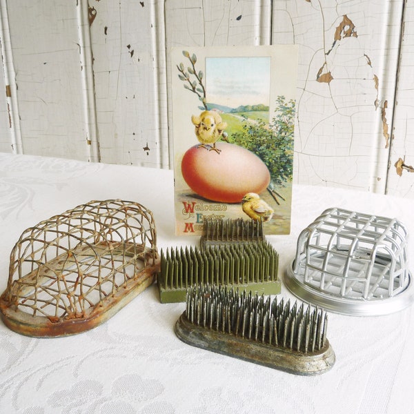 1950s Flower Frog - YOUR CHOICE - Metal Pin Style or Cage Style Flower Holder - Garden Supply - Photo, Card Display - Spring Decor