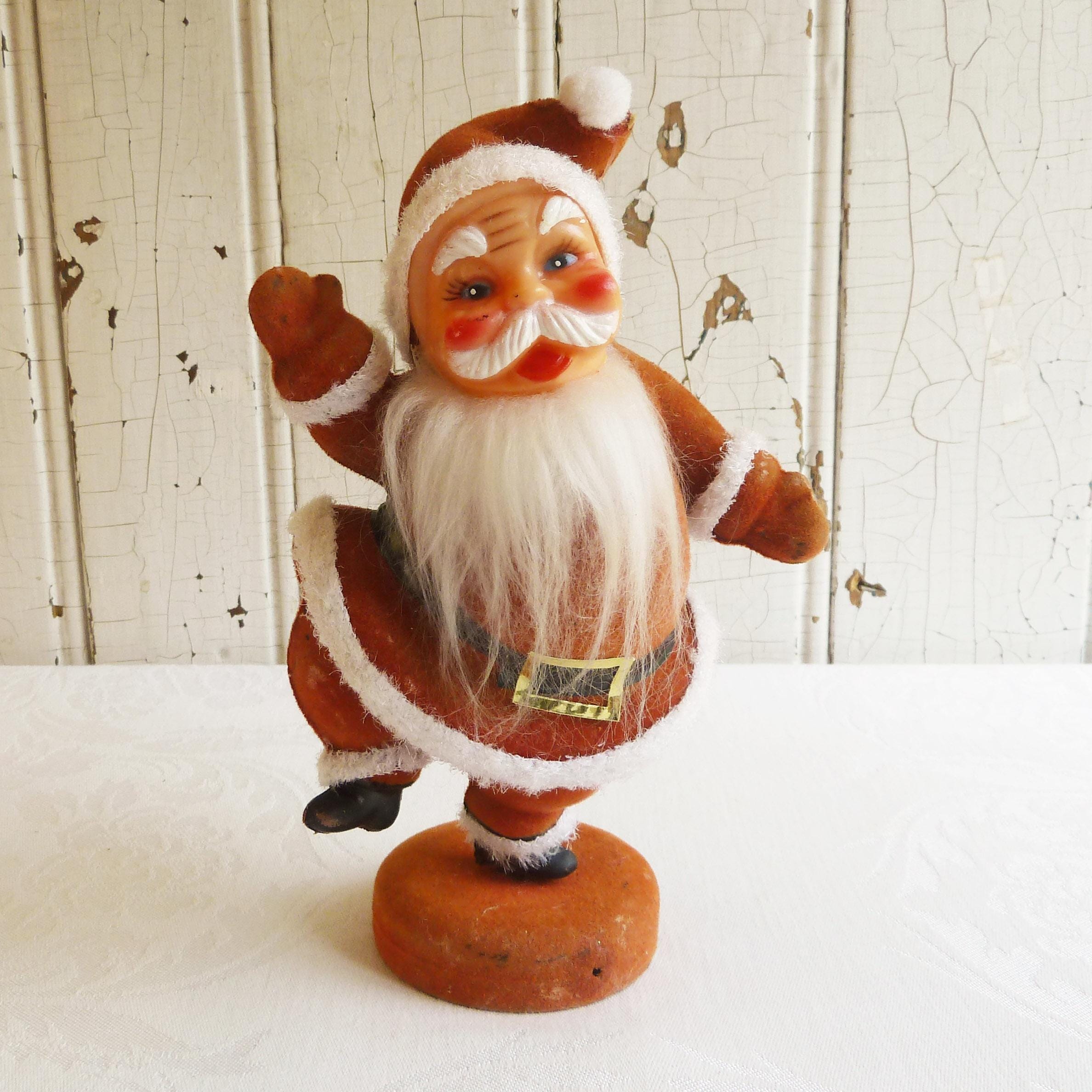 クリスマスタンブリングピクシー　サンタガール　1960年代　ヴィンテージ 1960s Flocked Dancing Santa Claus - 9 Inch Happy Santa Doll - Etsy