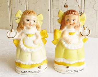 SALE - 1950s Little Miss Muffet Salt & Pepper Set - Relco - Vintage Nursery Rhyme Shaker Set - Collector Gift - Collectible Kitchen Decor