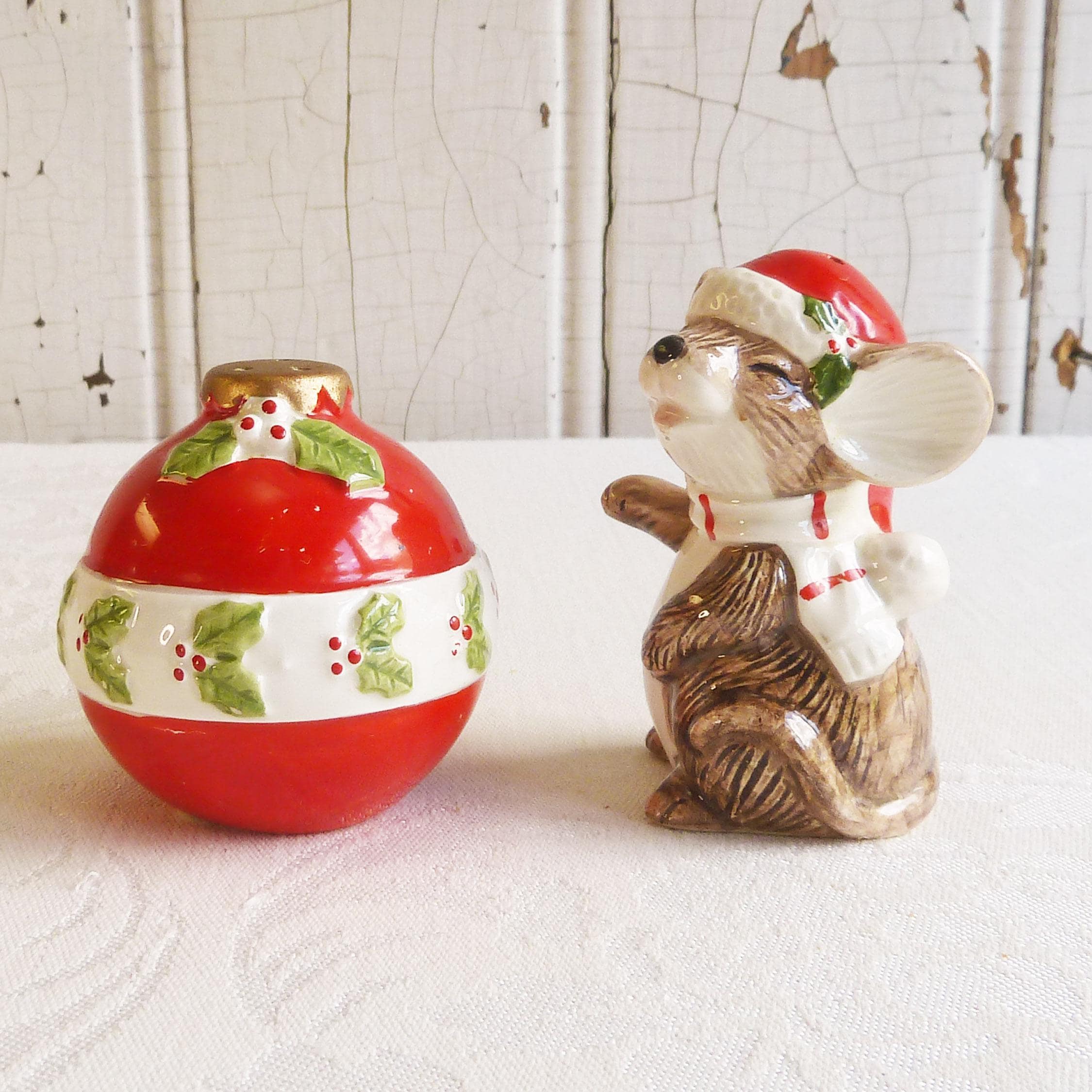 1980s Fitz & Floyd Mouse and Ornament Salt and Pepper