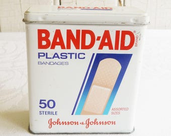 1980s Band-Aid Tin, Vintage Bathroom Decor, Storage
