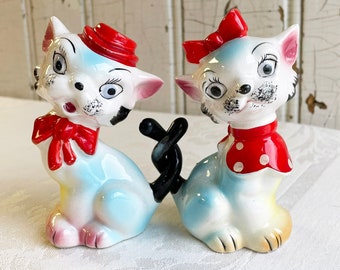 1950s Relco Blue Cat Salt & Pepper Set w/ Twist Tails - Anthropomorphic Kitty Shakers - Cat Collector Gift - Kitschy Kitchen Decor