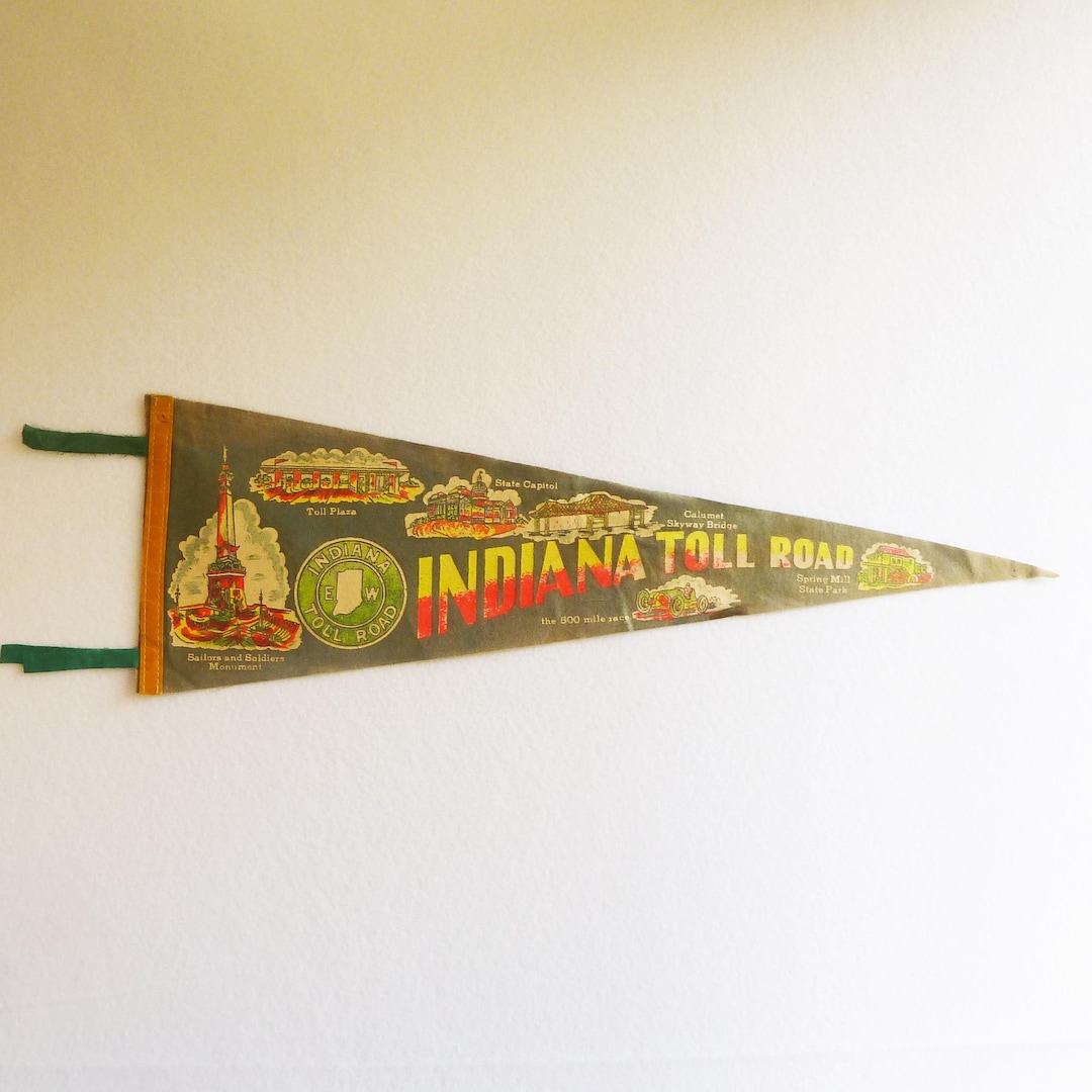 1960s Indiana Toll Road Felt Souvenir Pennant, Indy 500, Skyway