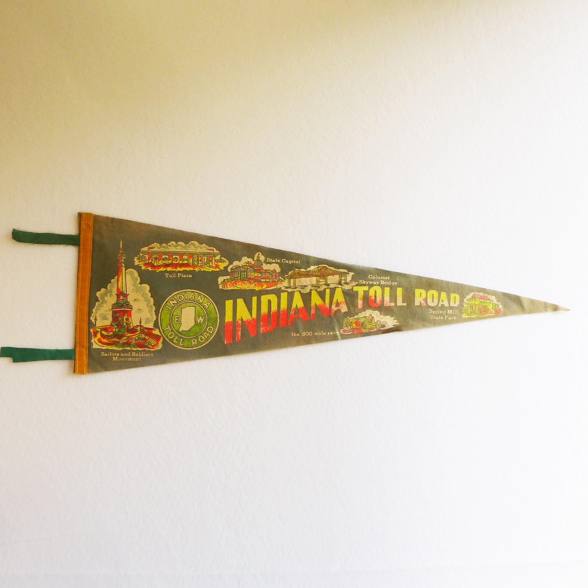 1960s Indiana Toll Road Felt Souvenir Pennant, Indy 500, Skyway