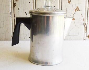 1960s Five Cup Aluminum Stovetop Percolator - 5 Cup Foley Metal Coffeepot Complete w/ Basket Assembly - Campfire, Camper, Cabin Kitchen