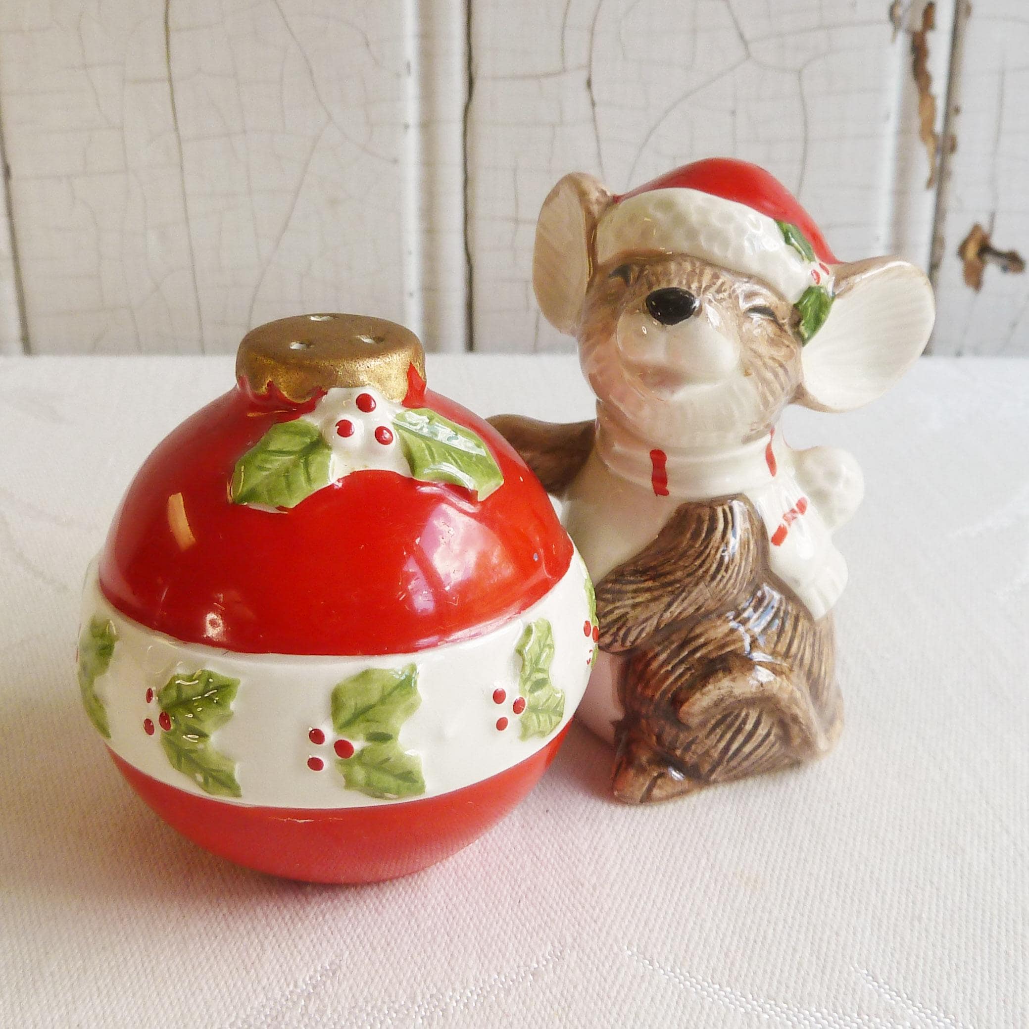 1980s Fitz & Floyd Mouse and Ornament Salt and Pepper