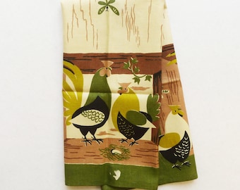 Paño de cocina con gallinas y gallos de los años 60 - Paño de cocina a color de los años 70 - Regalo para coleccionistas de gallinas