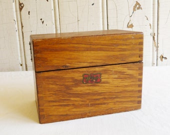 Caja de tarjetas de archivos de madera vintage, caja de recetas -Contenedor de almacenamiento Weis de la década de 1940 - Escritorio retro, decoración de oficina, recetas de cocina, organización de suministros artesanales