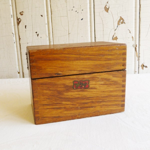 Vintage Wood File Card Box, Recipe Box  -1940s Weis Storage Container - Retro Desk, Office Decor, Kitchen Recipes, Craft Supply Organization