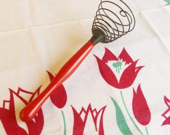 Batidora de huevos en espiral con mango rojo pintado de estilo vintage - Utensilio de repostería retro