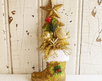 ミュージカル　ダンシング　ハッピーサンタ　1960年代　［希少 ヴィンテージ] 1960年代のフロック加工の踊るサンタクロース - 9インチのハッピー